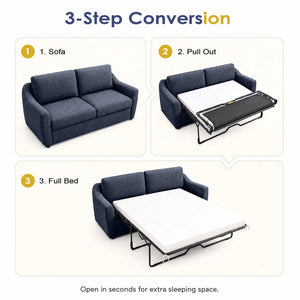 Queen Size Pull Out Sleeper Sofa Bed with Memory Foam Mattress, Convertible Sofa Couch for Living Room, Guest Room & Small Space  Wooden Bazar