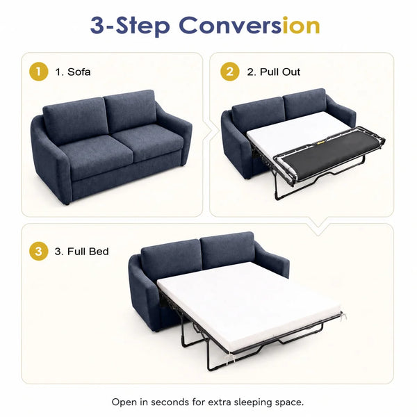 Queen Size Pull Out Sleeper Sofa Bed with Memory Foam Mattress, Convertible Sofa Couch for Living Room, Guest Room & Small Space  Wooden Bazar