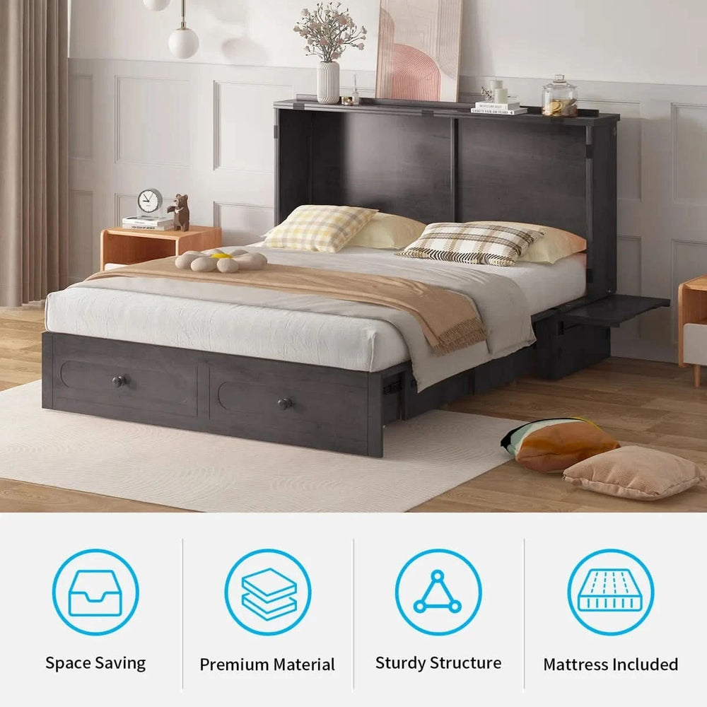Studio Queen Murphy Bed Cabinet with Storage & Charging Ports