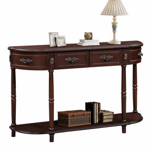 Retro Curved Wood Console Table with 2 Drawers & Open Shelf, 52-Inch Half-Moon Entryway Table in Cherry Finish  Wooden Bazar