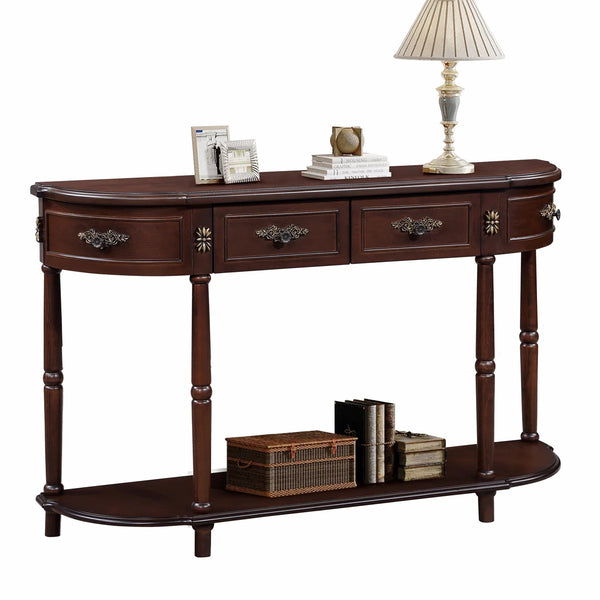 Retro Curved Wood Console Table with 2 Drawers & Open Shelf, 52-Inch Half-Moon Entryway Table in Cherry Finish  Wooden Bazar