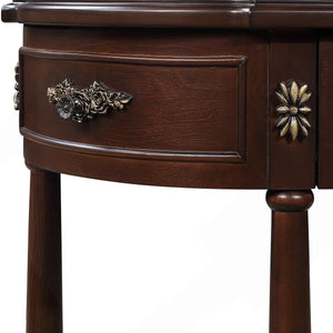 Retro Curved Wood Console Table with 2 Drawers & Open Shelf, 52-Inch Half-Moon Entryway Table in Cherry Finish  Wooden Bazar
