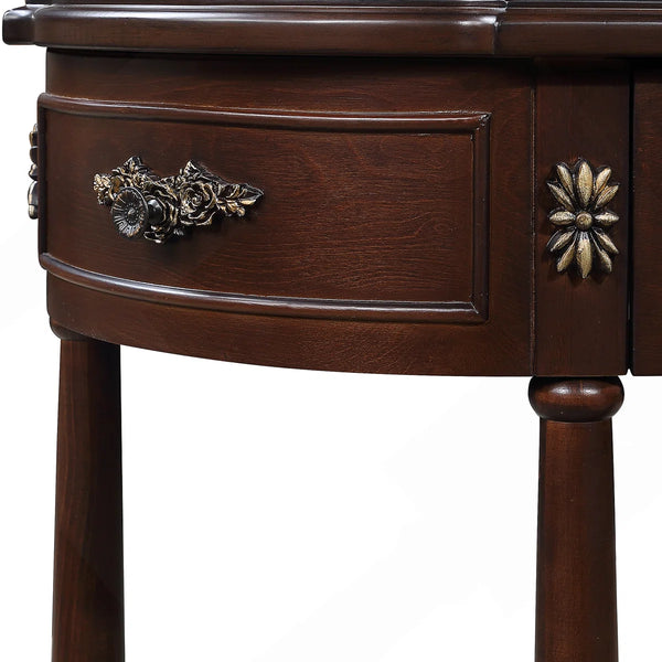 Retro Curved Wood Console Table with 2 Drawers & Open Shelf, 52-Inch Half-Moon Entryway Table in Cherry Finish  Wooden Bazar