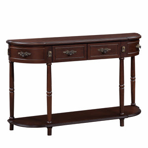 Retro Curved Wood Console Table with 2 Drawers & Open Shelf, 52-Inch Half-Moon Entryway Table in Cherry Finish  Wooden Bazar