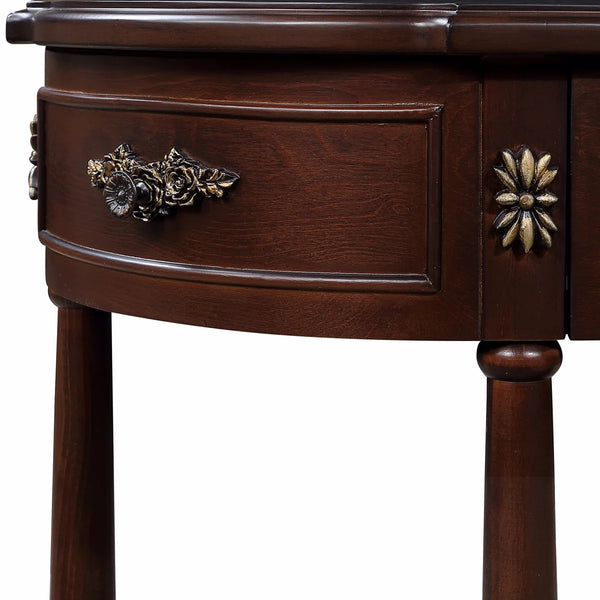 Retro Curved Wood Console Table with 2 Drawers & Open Shelf, 52-Inch Half-Moon Entryway Table in Cherry Finish  Wooden Bazar