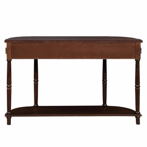 Retro Curved Wood Console Table with 2 Drawers & Open Shelf, 52-Inch Half-Moon Entryway Table in Cherry Finish  Wooden Bazar