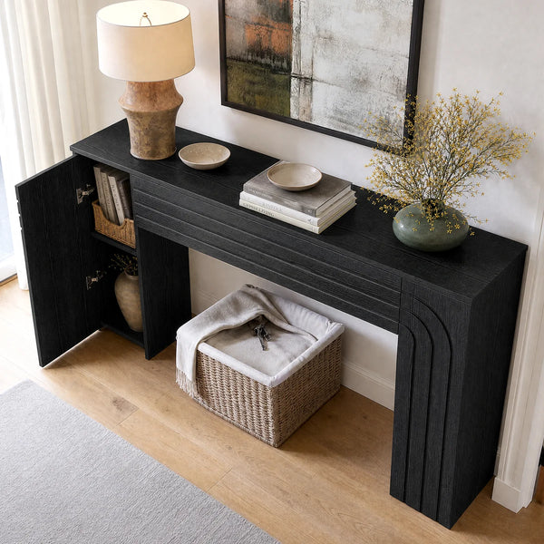 Retro Fluted Console Table, Narrow Entryway Sofa Table with Storage  Wooden Bazar