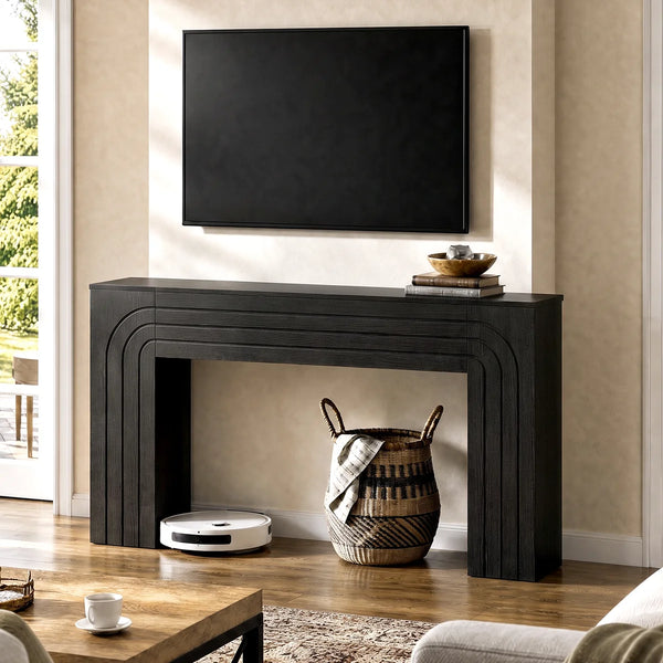 Retro Fluted Console Table, Narrow Entryway Sofa Table with Storage  Wooden Bazar