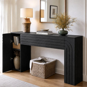 Retro Fluted Console Table, Narrow Entryway Sofa Table with Storage  Wooden Bazar