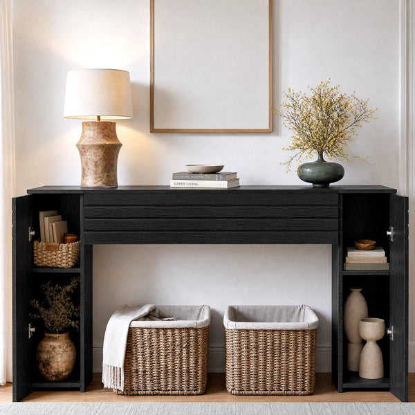 Retro Fluted Console Table, Narrow Entryway Sofa Table with Storage  Wooden Bazar