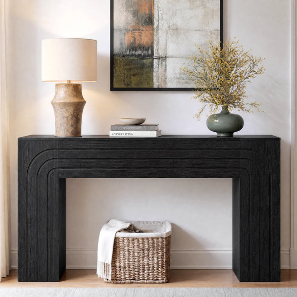 Retro Fluted Console Table, Narrow Entryway Sofa Table with Storage  Wooden Bazar