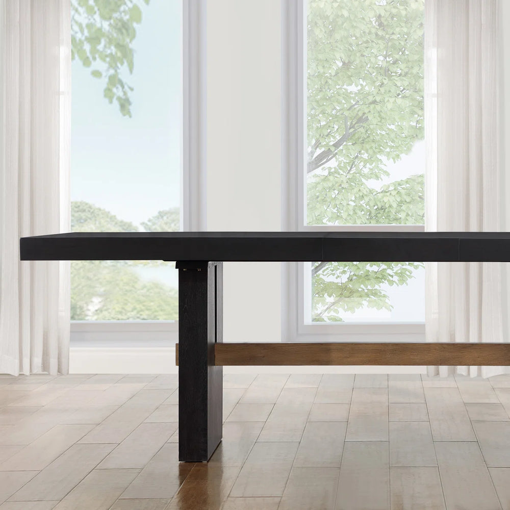 Extendable Oak Trestle Wood Dining Table - Wooden Bazar