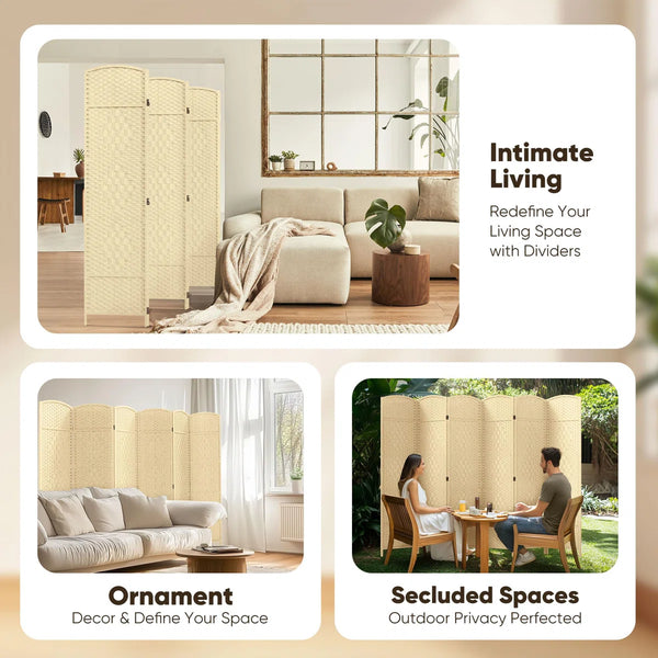 Folding Room Divider Privacy Screen, Freestanding Mocha Panel  Wooden Bazar