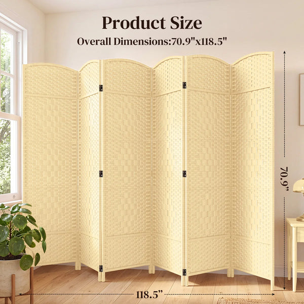 Folding Room Divider, Wide Freestanding Privacy Screen in Mocha  Wooden Bazar