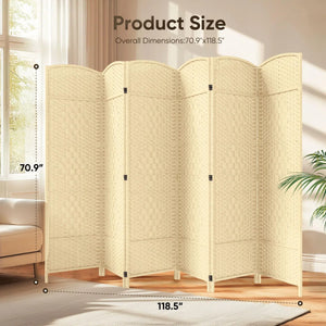 Folding Room Divider, Wide Freestanding Privacy Screen in Mocha  Wooden Bazar