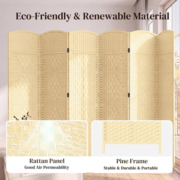 Folding Room Divider, Wide Freestanding Privacy Screen in Mocha  Wooden Bazar