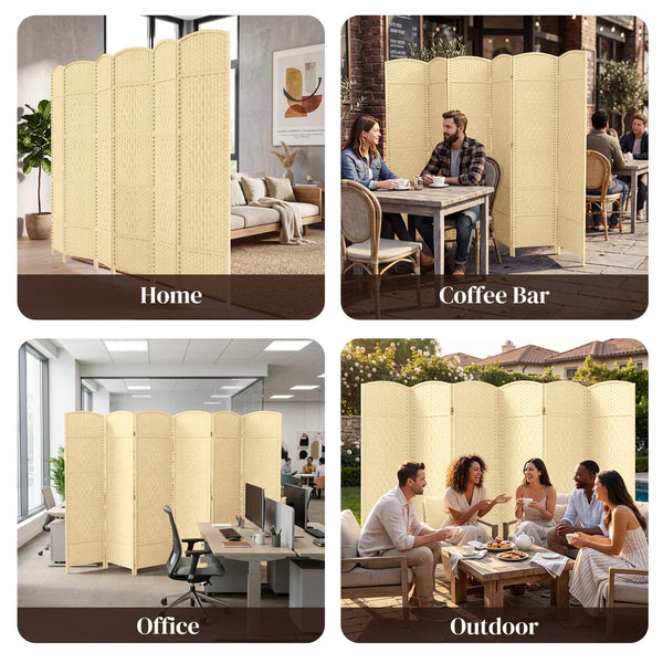 Folding Room Divider, Wide Freestanding Privacy Screen in Mocha  Wooden Bazar