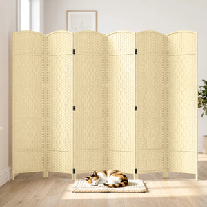 Folding Room Divider, Wide Freestanding Privacy Screen in Mocha  Wooden Bazar
