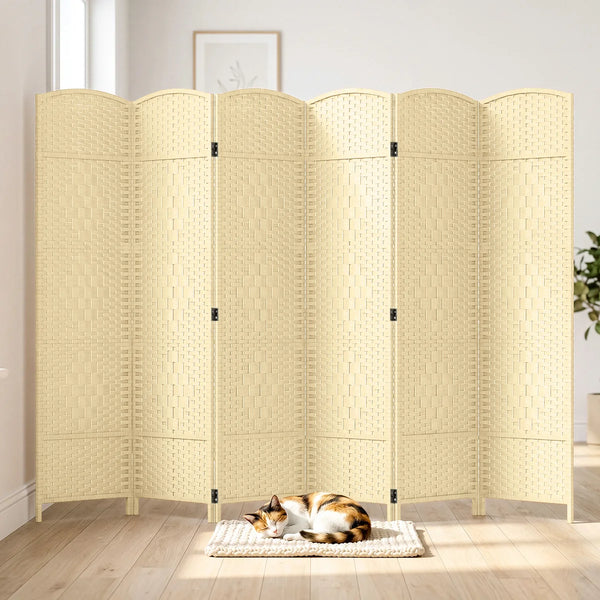 Folding Room Divider, Wide Freestanding Privacy Screen in Mocha  Wooden Bazar