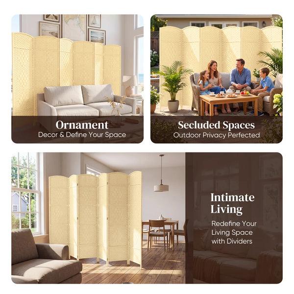 Folding Room Divider, Wide Freestanding Privacy Screen in Mocha  Wooden Bazar