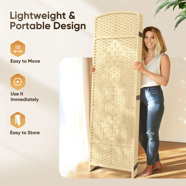 Folding Room Divider Privacy Screen, Freestanding Mocha Panel  Wooden Bazar