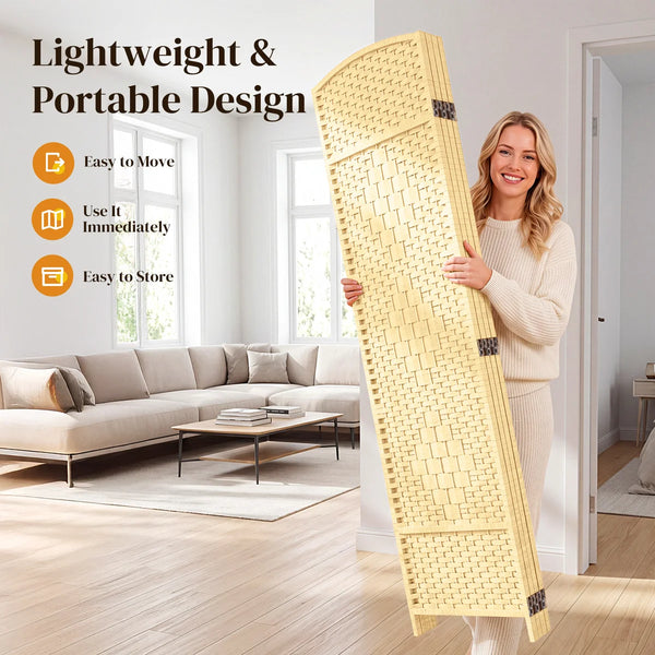 Folding Room Divider, Wide Freestanding Privacy Screen in Mocha  Wooden Bazar