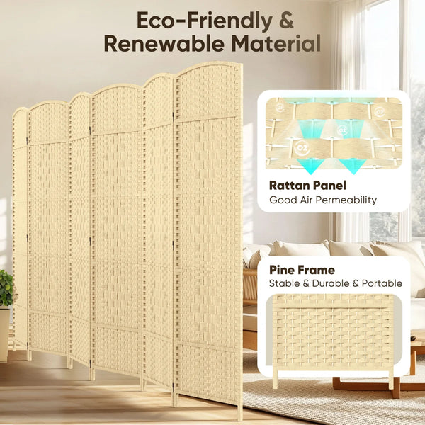 Folding Room Divider Privacy Screen, Freestanding Mocha Panel  Wooden Bazar