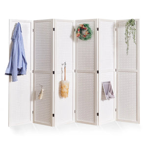 Wooden Folding Room Divider with Pegboard Display   Wooden Bazar