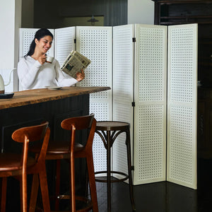 Wooden Folding Room Divider with Pegboard Display   Wooden Bazar
