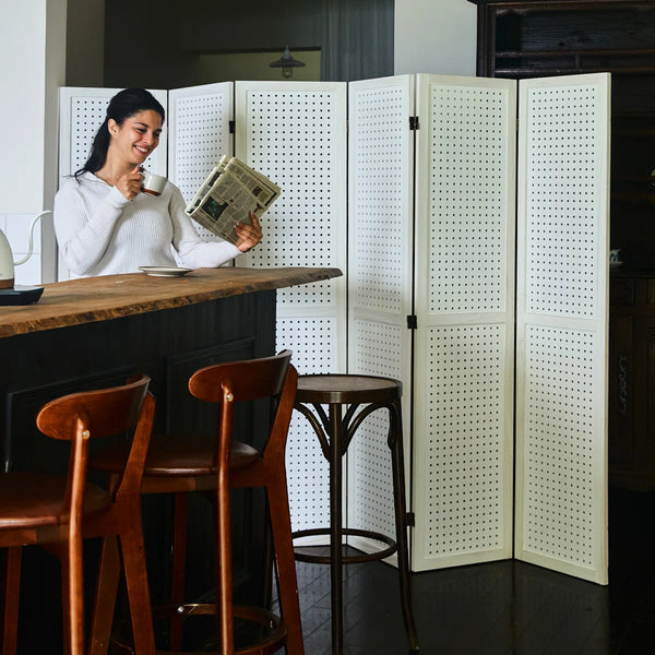 Wooden Folding Room Divider with Pegboard Display & Privacy Screen  Wooden Bazar