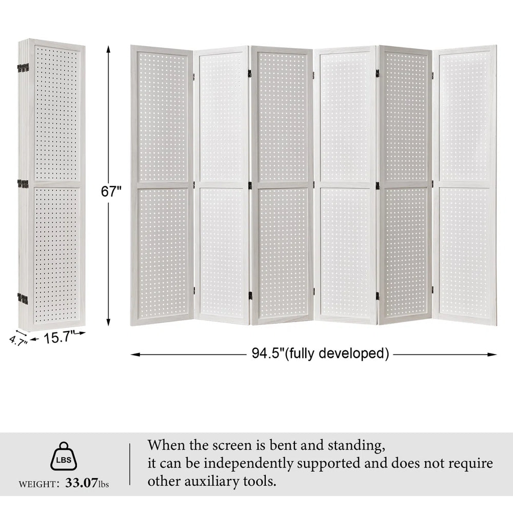 Wooden Folding Room Divider with Pegboard Display   Wooden Bazar