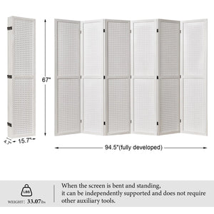 Wooden Folding Room Divider with Pegboard Display   Wooden Bazar