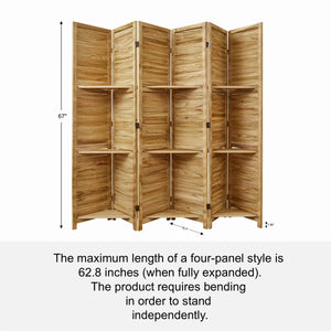 Folding Wood Room Divider with Shelves and Double Hinges   Wooden Bazar