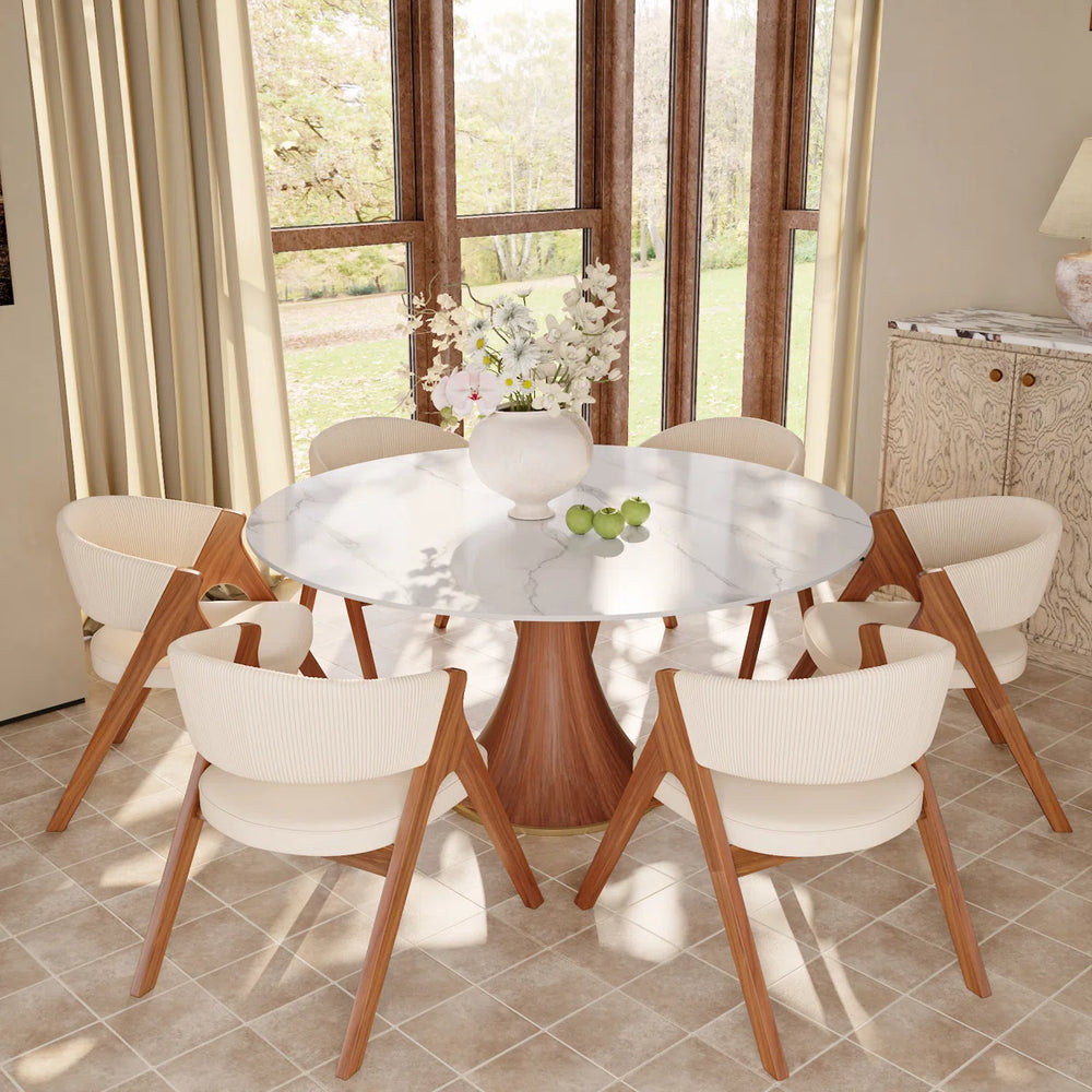 Kimjong Round Dining Elegant Sintered Stone Table Set - Wooden Bazar