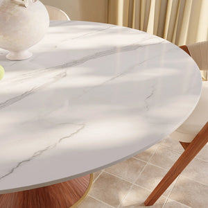 Kimjong Round Dining Elegant Sintered Stone Table Set - Wooden Bazar