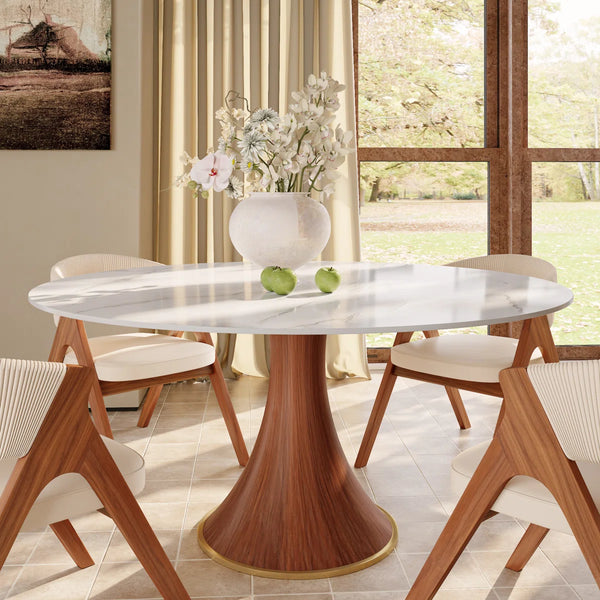 Kimjong Round Dining Elegant Sintered Stone Table Set - Wooden Bazar