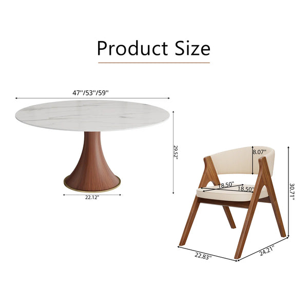 Kimjong Round Dining Elegant Sintered Stone Table Set - Wooden Bazar