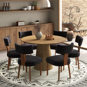 Round Pedestal Dining Set Mid-Century Modern Wooden Table & Upholstered Chair Set For Home, Kitchen, Dining Room