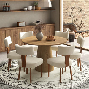 Round Pedestal Dining Set Mid-Century Modern Wooden Table & Upholstered Chair Set For Home, Kitchen, Dining Room