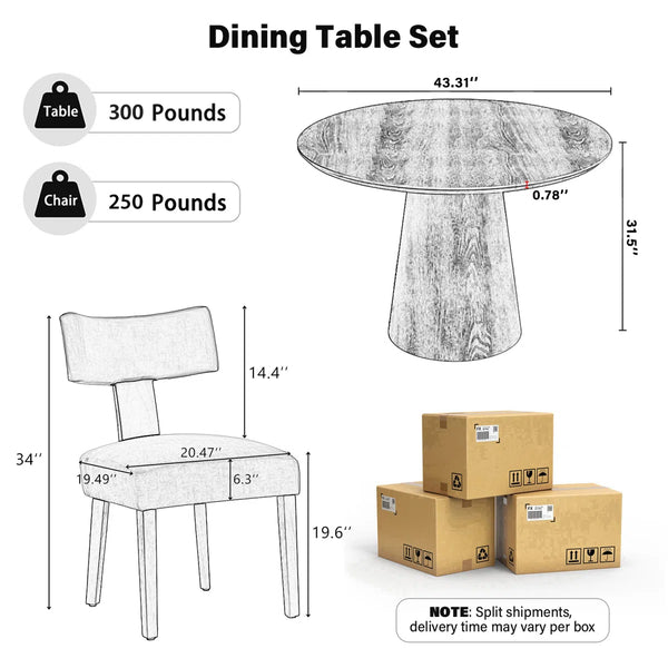 Round Pedestal Dining Set Mid-Century Modern Wooden Table & Upholstered Chair Set For Home, Kitchen, Dining Room