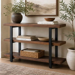 Rustic Industrial Solid Wood Media Console Table  Wooden Bazar