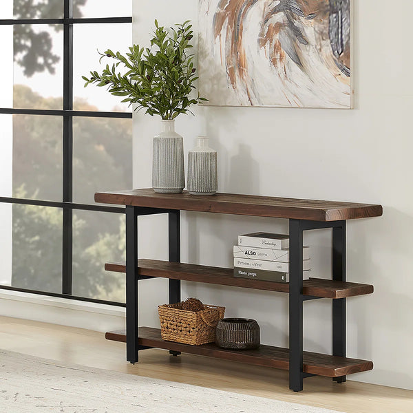 Rustic Industrial Solid Wood Media Console Table  Wooden Bazar