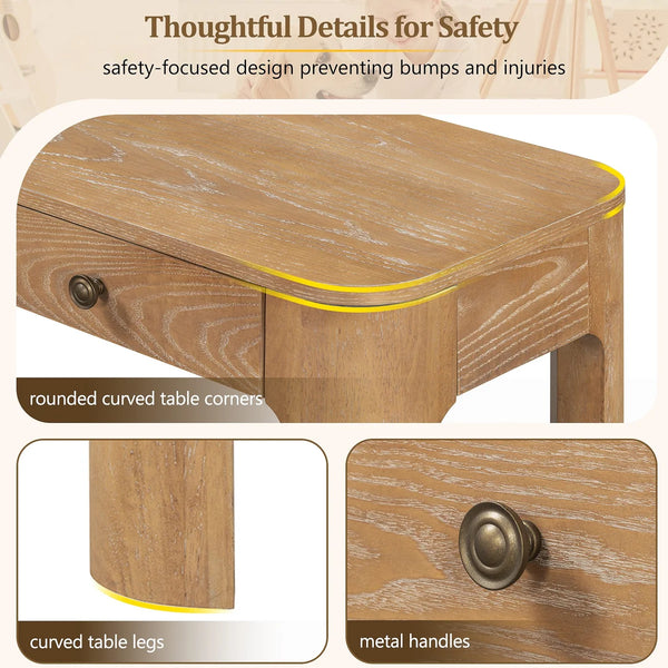 Rustic Console Table with 3 Drawers, Rounded Corners & Sturdy Legs for Entryway  Wooden Bazar
