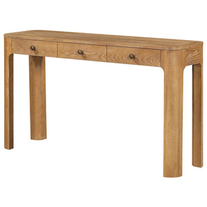 Rustic Console Table with 3 Drawers, Rounded Corners & Sturdy Legs for Entryway  Wooden Bazar