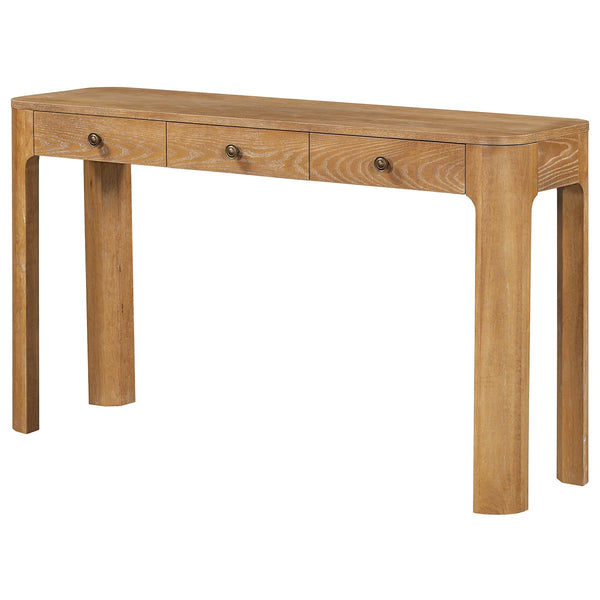 Rustic Console Table with 3 Drawers, Rounded Corners & Sturdy Legs for Entryway  Wooden Bazar
