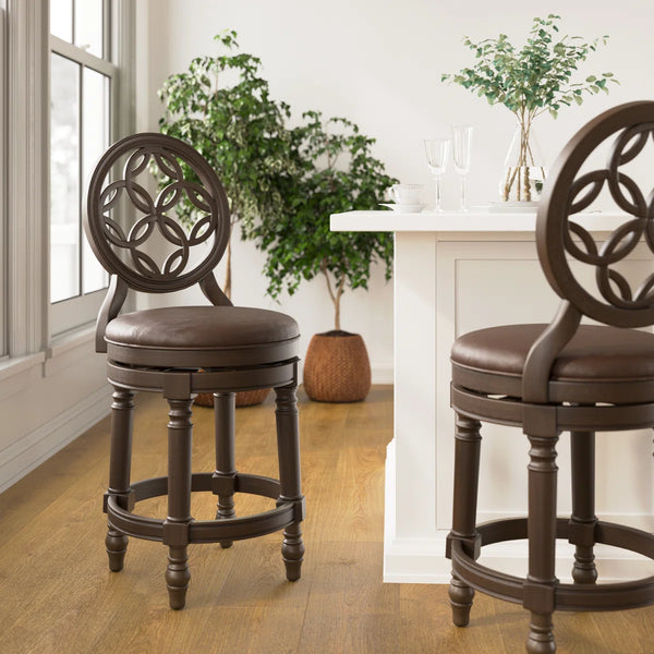 Sauer Swivel Upholstered Counter Stool with Solid Wood Frame  Wooden Bazar