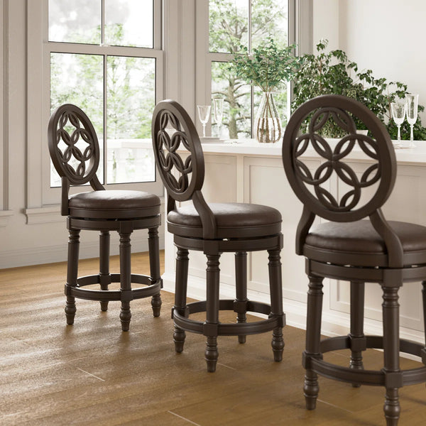 Sauer Swivel Upholstered Counter Stool with Solid Wood Frame  Wooden Bazar