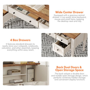 Scarlett 56" Spacious Vanity Desk With 5 Drawers, Charging Station, Rear Cabinet, Open Shelf, Oak, No Mirror  Wooden Bazar