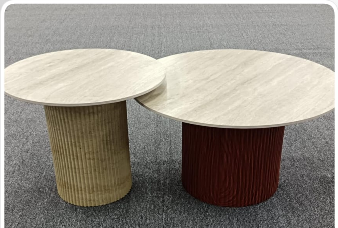 Modern Round Nesting Side Table Set with Marble-Finish Top & Textured Base