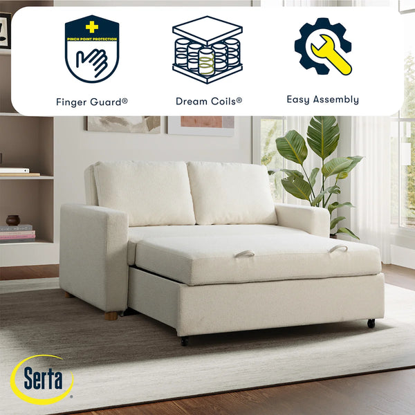 Serta Trinity 66.1" Full Size Convertible Sofa Bed Loveseat, Dream Coil Comfort, Easy Assembly  Wooden Bazar